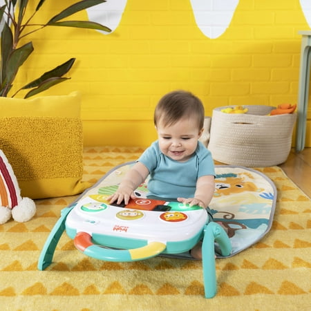 Bright Starts 4-in-1 Groovin’ Kicks Piano & Drum Baby Activity Play Mat, Newborn to Toddler, Unisex - Tropical Safari