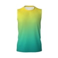 thumbnail image 6 of Lsque Teal To Yellow Gradient Print Men's Cotton Blend Sleeveless Muscle Shirts (S-3XL)- Moisture Wicking, Odor Protection, UPF 30+,X-Large, 6 of 8