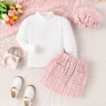 thumbnail image 5 of Kids Outfit Sets Girls Autumn and Winter Long Sleeve Pink Plaid Tops Skirt Hat 3Pcs Girls Outfits, 5 of 6