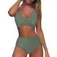 thumbnail image 4 of QUNYINEY Solid Swimsuit Women Spaghetti Straps Bikinis V Neck Bathing Suit High Waisted Two Piece Swimsuit Sets, 4 of 6