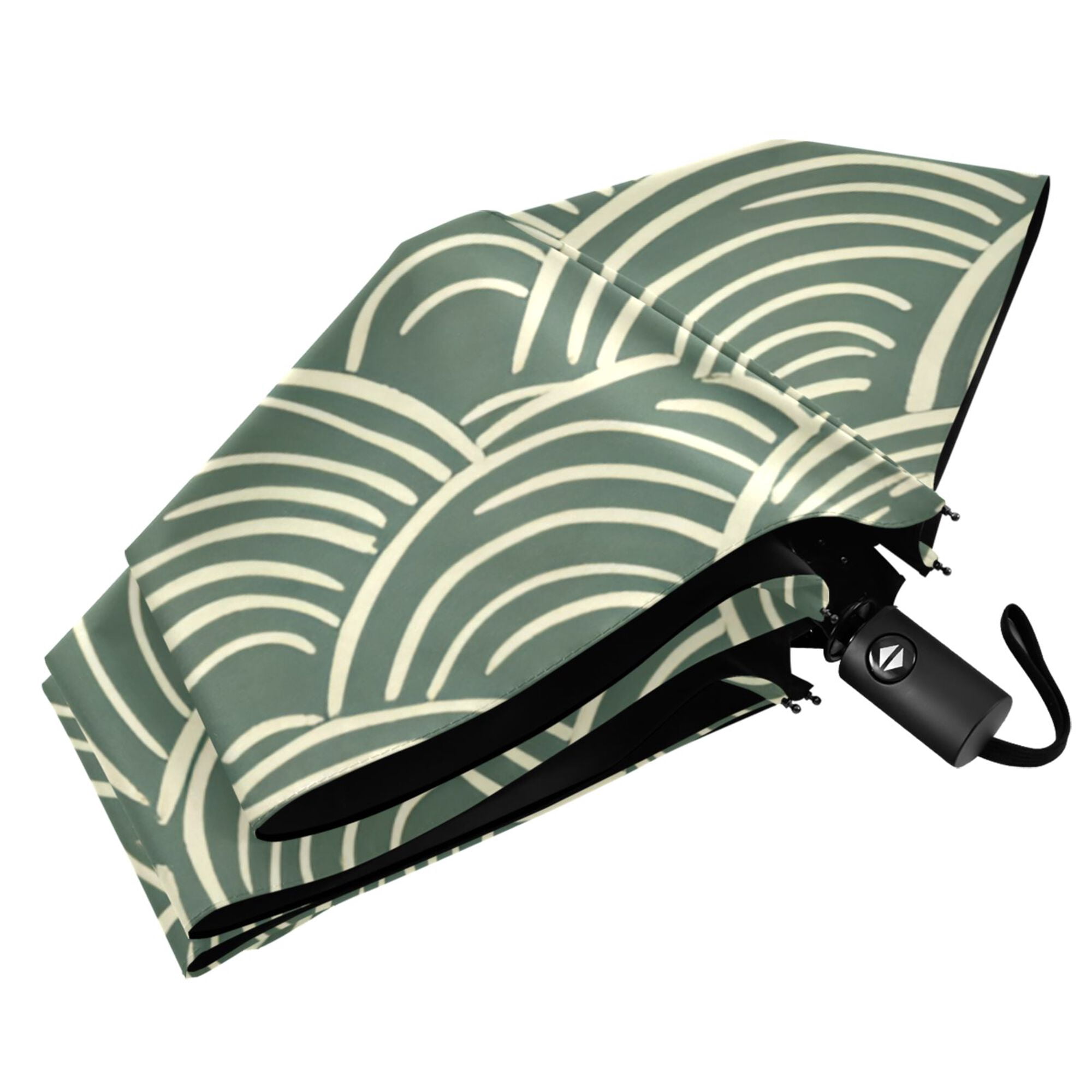 FORMRS Travel Umbrella Folding Auto Open Close Windproof Rain UV Protection, Retro Green Abstract