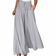 thumbnail image 2 of TXGREN pants for women trendy women's pants Womens Casual Wide Leg Pants Flowy Elastic Drawstring Waist Palazzo Pants with Pockets pants for women work casual Grey + M, 2 of 6