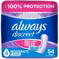 thumbnail image 1 of Always Discreet Adult Incontinence Pads for Women, Moderate Absorbency, Long Length, Postpartum Pads, 54 Count, 1 of 20