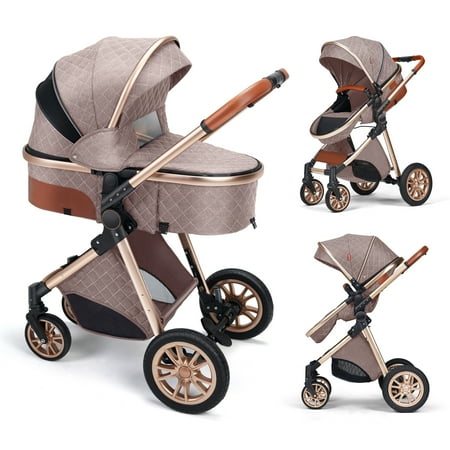 B.Childhood High Landscape Baby Stroller Folding Aluminum Newborn Pram,Unisex,Brown