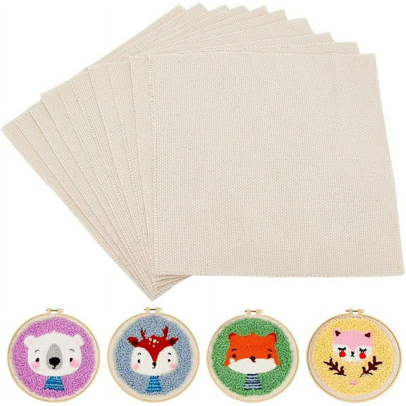 10PCS Cotton Stitch Fabric Embroidery Fabric in Lemon Chiffon Colour Main Tufted Fabric 9.8x9.8inch Square Embroidery Fabric for Garment Crafts colorful