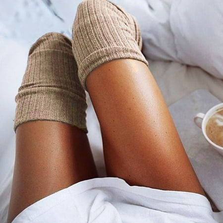 

MRULIC socks for women Girls Ladies Women Thigh High Over the Knee Socks Long Cotton Stockings Warm Khaki + One size