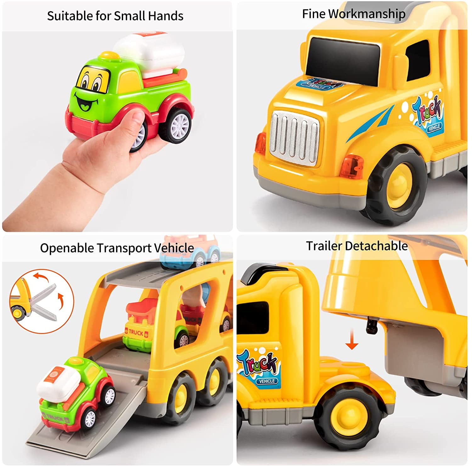 Trucks Toys for Boys 3-6 Year Old Boys, 5-in-1 Friction Power Toy Vehicle in Carrier Truck, Toddler Toys Car Toys Plane for Boys for Kids Aged 3+