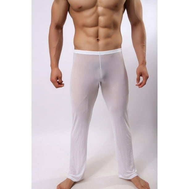 Perspective Men See-through Casual Long Pants Sheer Mesh Pants Sexy Loose  Trousers Size