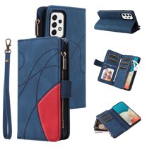 Dteck Case for Samsung Galaxy A53 5G, Magnetic Wallet 9 Card Slots Premium Leather Zipper Wallet Purse Case Flip Kickstand with Wrist Strap Credit Cash Cover for Galaxy A53 5G,Blue