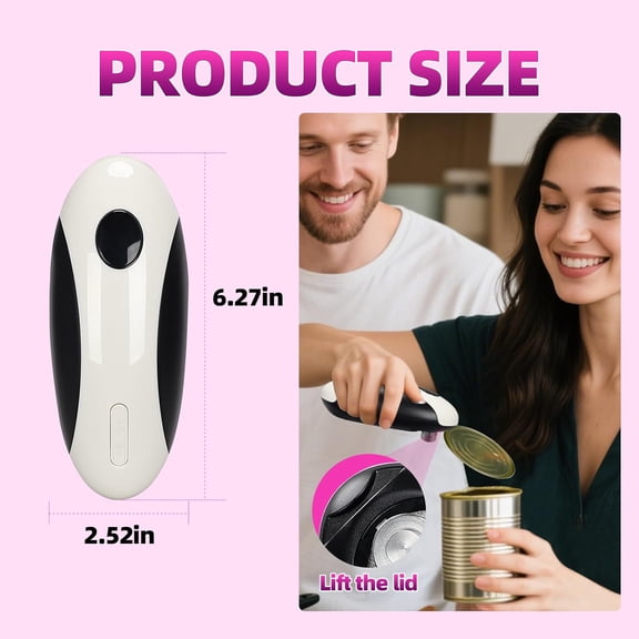 Rechargeable Electric Can Opener, Portable Gadgets Side Automatic Opener Can Food Safety,Smooth Edged for Seniors with Arthritis for All CanSizes (Black &White)