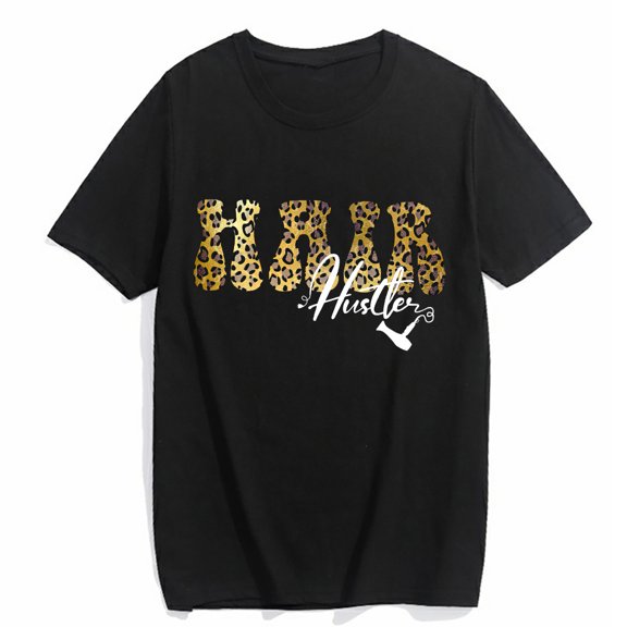 Women's T-Shirt Hair Hustler Beautician Hair Dresser Print Casual Short Sleeve Tops Black Medium