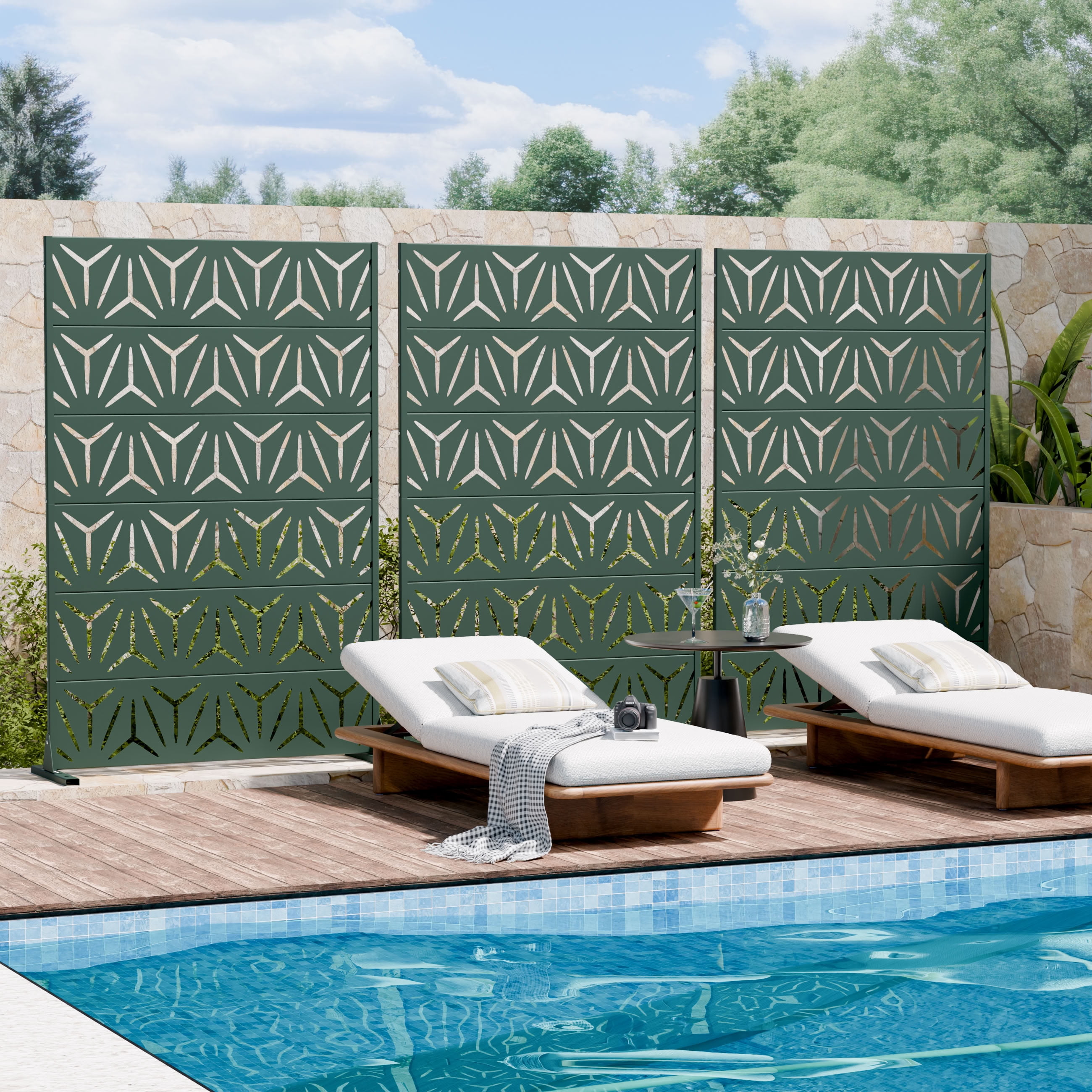 MAYEERTY 6 Panels Metal Outdoor Privacy Screen Garden Divider Patio Backyard Decorative Privacy Fence Panel, 72×47.2×15.7in