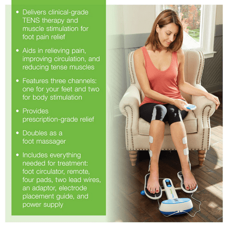 AccuRelief Ultimate Foot Circulator with Remote for Body Pain, Electrodes Pads for TENS Unit
