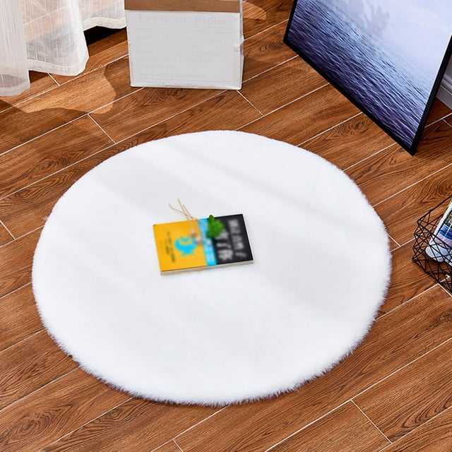 Tapis Rond en Fausse Fourrure de Lapin - Tapis de Sol Blanc Ultra Doux de 15,75 Pouces (40 cm) pour Chambre, Salon, Chambre de Bébé et Décoration Intérieure - Tapis d'Accent Décoratif et Confortable avec Plusieurs Options de Tailles et de Couleurs