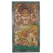 Mogul Vintage Shiva Tandav With Nandi Bull Barn Door Hand Carved Wall Sculpture Panel Living Room Yoga Décor