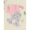 thumbnail image 5 of FEORJGP Toddler Baby Girls 3PCS Sets 0-18M Infant Long Sleeve Jumpsuits Elephant Print Crew Neck Rompers Floral Pants Headband Sets Kids Little Girl Fashion Cute Casual Clothes for Spring Fall, 5 of 8