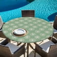 thumbnail image 6 of Green Beige Dandelion Round Tablecloth, Fitted Table Cover with Elastic for 36"-44" Round Tables, Farmhouse Botanical Blossom Table Cloth Outdoor Indoor Dinning Party Waterproof Tablecloths, 6 of 7