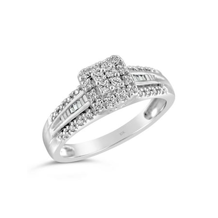Keepsake 1/5ctw Diamond 10kt White Gold Square Halo Engagement Ring (H-I, I2)