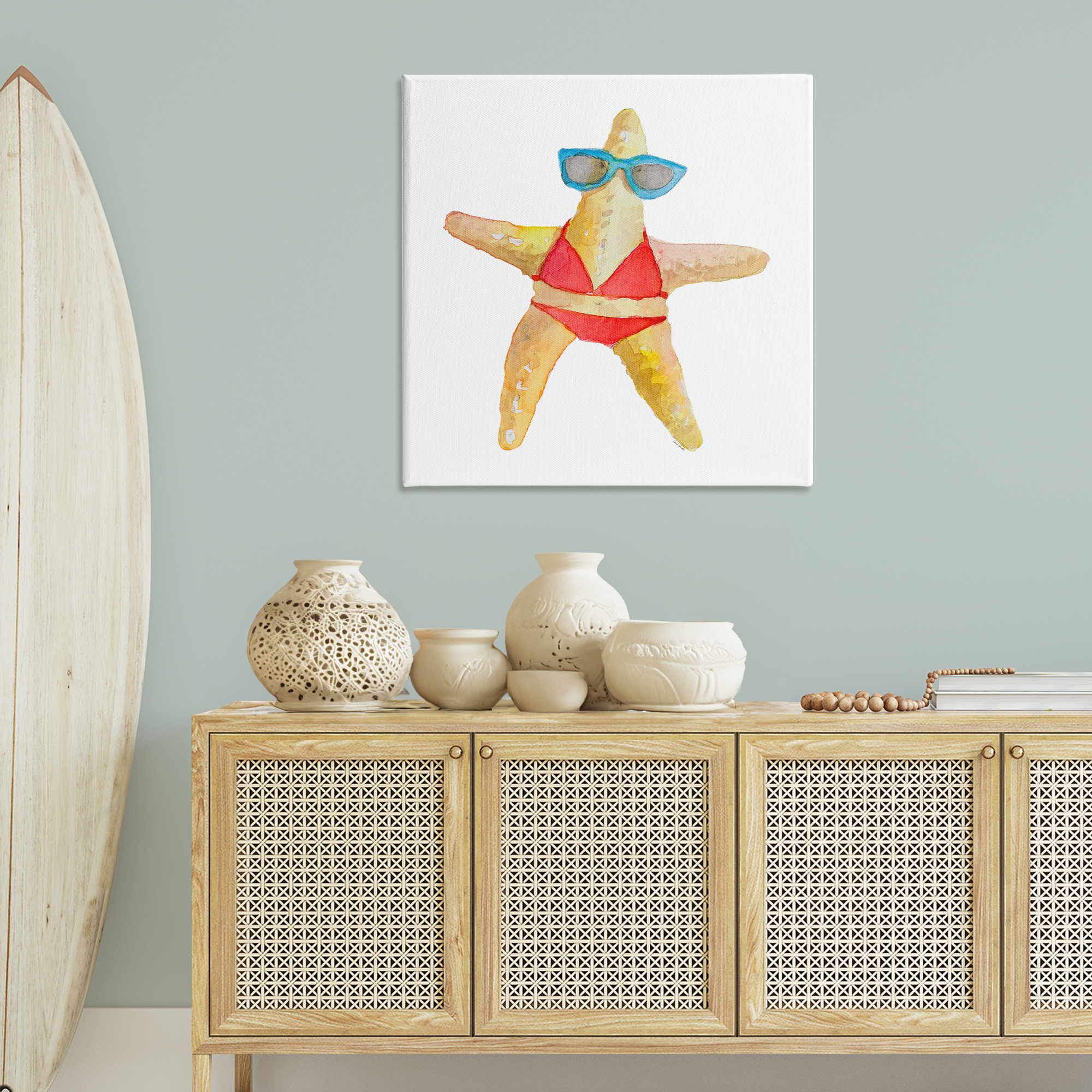 Stupell Industries Fun Swimsuit Starfish Novelty Painting Gallery Wrapped Canvas Art Print Wall Art, 36 x 36
