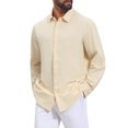 thumbnail image 5 of INSPIRE CHIC Back to School Men's Long Sleeve Button Down Solid Linen Dress Shirt S Beige, 5 of 6