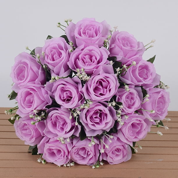 Ramo de rosas de simulación, flores de seda, 18 rosas, para boda, sala de estar, con flores, decoración, flores falsas
