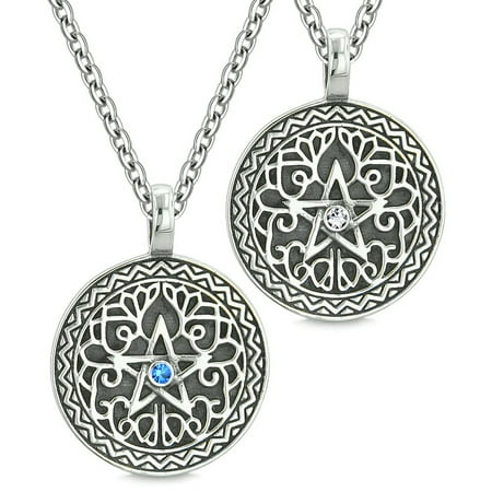 Pentacle Magic Star Celtic Defense Power Amulets Love Couples Best Friends Blue White Crystals