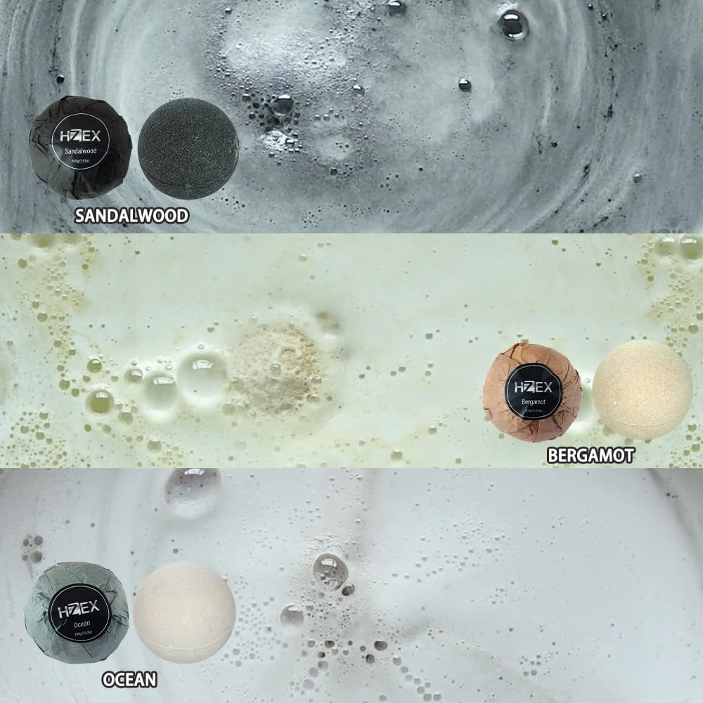 Bath Bombs, HZEX Luxury Charcoal 6 Large Natural Bathbomb Fizzes for Men Women, Organic Bath Bomb with Essential Oils and Shea Butter, Stress Relief and Relaxation, Detox with Charcoal Bathbombs