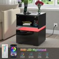 thumbnail image 4 of ANPOO LED Nightstand Set of 2 with Charging Station & Power Outlets , Black Nightstand with Drawer & Open Storage, Modern High Gloss End Table Set of 2 for Bedroom Living Room(Black), 4 of 8