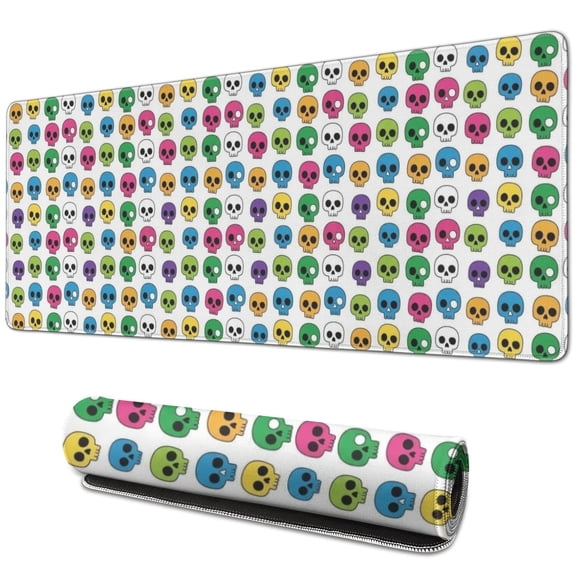 Long Mouse Pads for Desk,Colorful Skull Pattern Desk Mats on Top Of Desks, Desk Mouse Pad Extra Large with 3mm Non-Slip Base and Stitched Edge for Gaming,Office,Work,Home 31.5"x11.8"