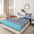 thumbnail image 3 of jejeloiu Boho Border Queen Sheets For Men Women,Floral Print Queen Sheet Sets,Purple Teal,4pcs,1 Flat Sheet, 1 Fitted Sheet and 2 Pillowcases, 3 of 6