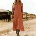 thumbnail image 2 of QIYAGBSA Womens Dresses V Neck Long Sleeve Relaxed Fit Maxi Length Casual Western Vacation Style (Orange 2XL), 2 of 7