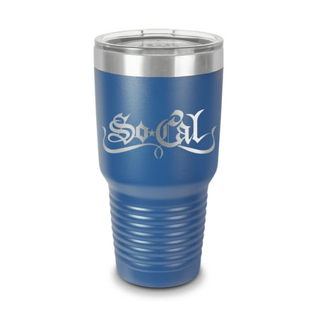 

So Cal Tumbler 30 oz - Laser Engraved w/ Clear Lid - Stainless Steel - Vacuum Insulated - Double Walled - Travel Mug - pride represent socal - Blue