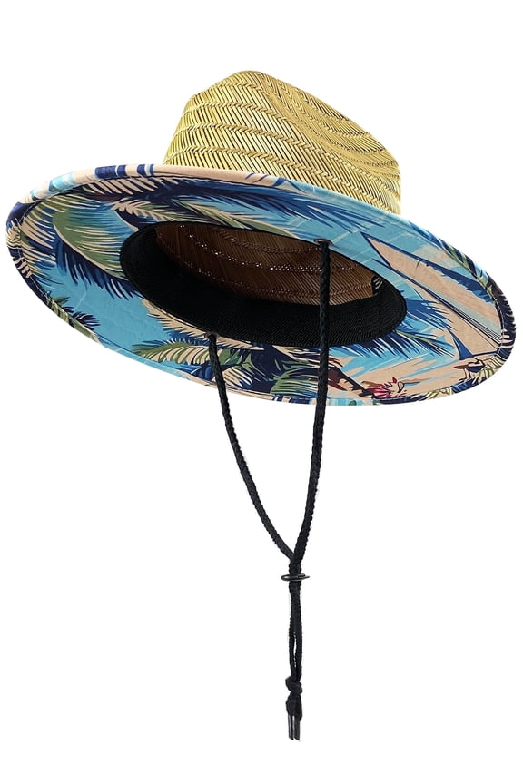 Kids Straw Sun Hat, Wide Brim Beach Hat with Chin Strap for Outdoor Protection, Unisex Design