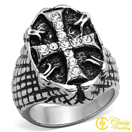 - Classy Not Trashy® Size 11 Cubic Zirconia Pave Novelty Cross Snake Skin Style Band Ring