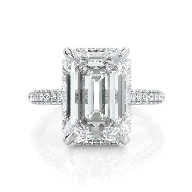 HeartsAndYou 2.5ct Emerald Moissanite Solitaire Engagement Ring for Women 18k White Gold over Silver Hidden Halo