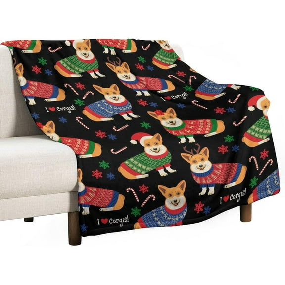 Christmas Corgis Dog Flannel Fleece Throw Blanket Cute Cartoon 50x60 Inches Soft Blanket for Couch,Cozy,Warm,Lightweight