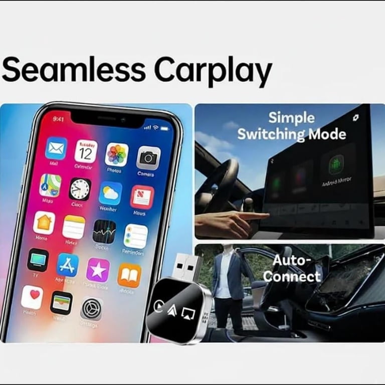 Adattatore Wireless CarPlay Mirror Link Aggiornato 2026 – Dual-band WiFi E Bluetooth 5.0, Plug-and-play Per IOS E Android (3x4,3 Cm)