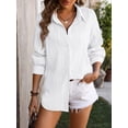 thumbnail image 2 of SHIBEVER Tops for Women Casual Loose Fit Long Sleeve T Shirts Casual Soild White Button Down Collared Shirts for Women Clothes Size S, 2 of 5