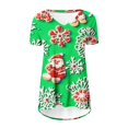 thumbnail image 2 of Camiseta Impresa con Cuello en V de Manga de Raglan de la Parte Trasera Larga Delantera Corta de las Mujeres de Navidad, Vacaciones Informales, 2 of 5