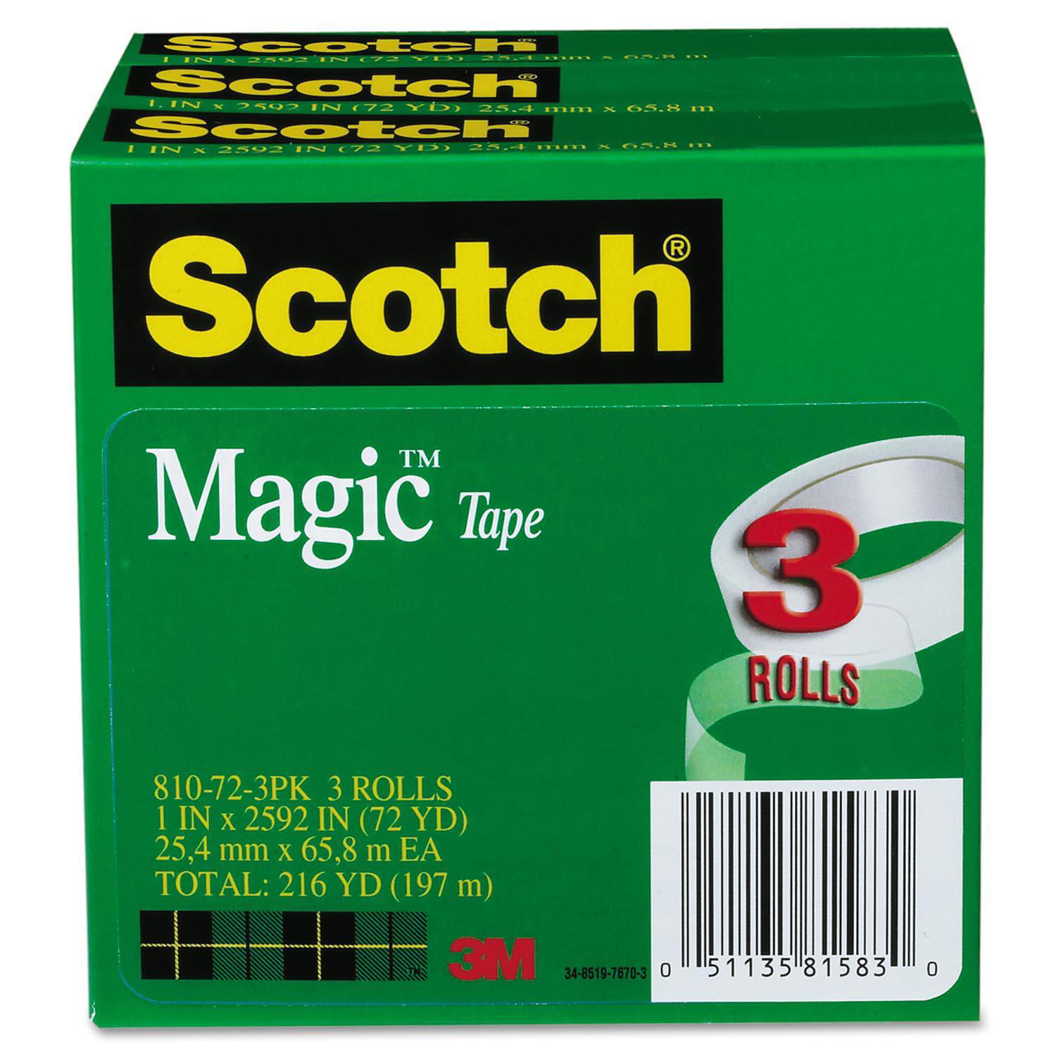 3 rolls Scotch Magic Invisible Tape 3/4" x 1296" #810 
