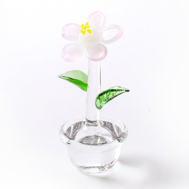 Artesanía de vidrio soplado mini flores lindas figuras de arte de vidrio soplado a mano para el hogar, oficina, mesa, jardín, decoraciones de simulación, adornos interiores del coche