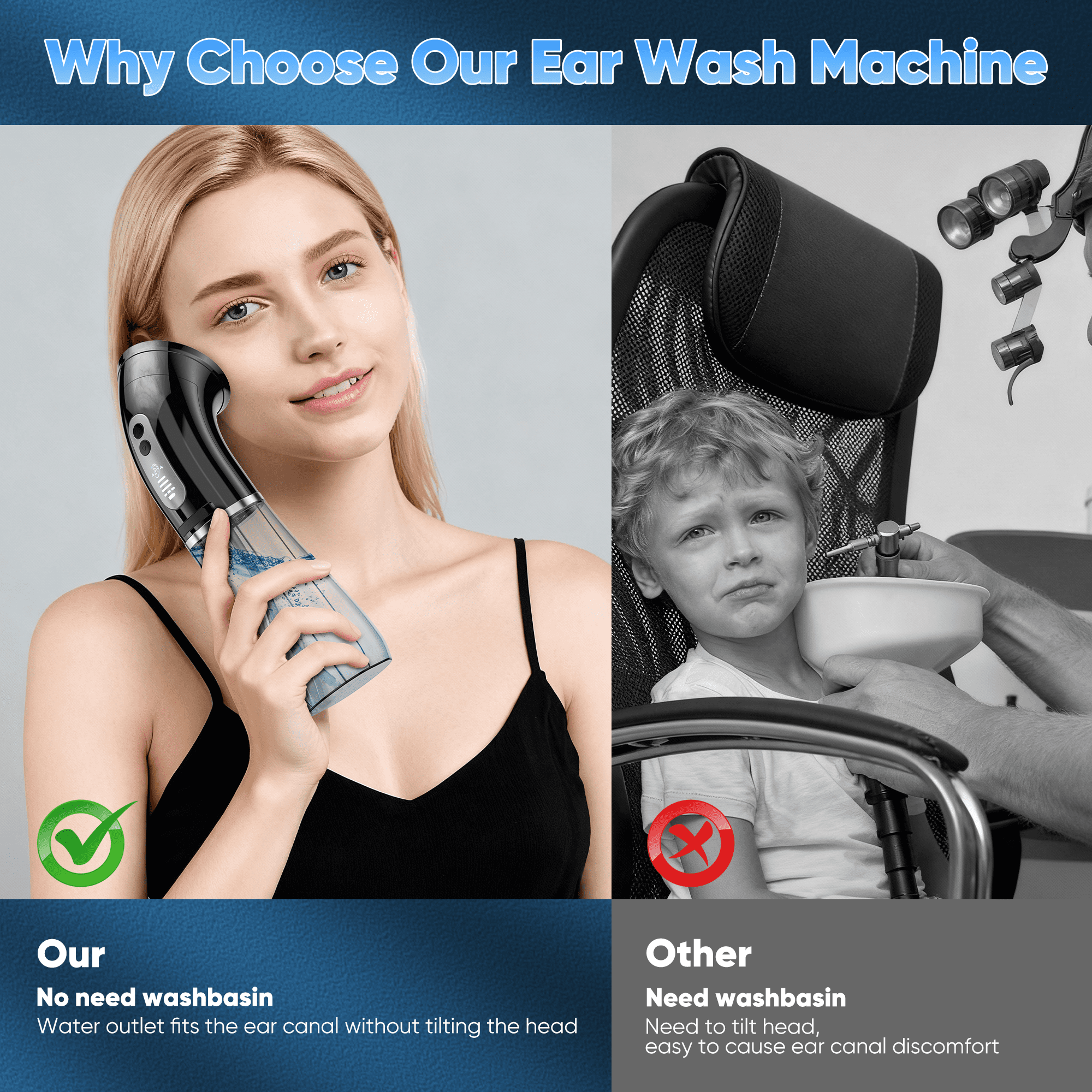 VIIWII Electric Ear Wax Removal Tool with 2-in-1 Dual Water Tank 3 Pressure Modes Ear Cleaner Kit for Adults Waterproof Ear Irrigation Flushing System 12 Wash Tips USB-C Cable Black