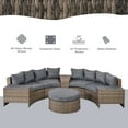thumbnail image 3 of Outsunny 8 Piece Outdoor Rattan Sofa, Half Round Patio Furniture Set with Side Tables, Umbrella Hole, and Cushions, Mixed Kahki and Mixed Gray, 3 of 9