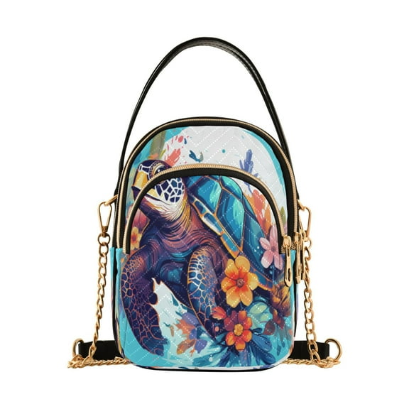 ALAZA Chain Crossbody Bags for Women Sea Turtle with Floral Shoulder Handbag Phone Purse