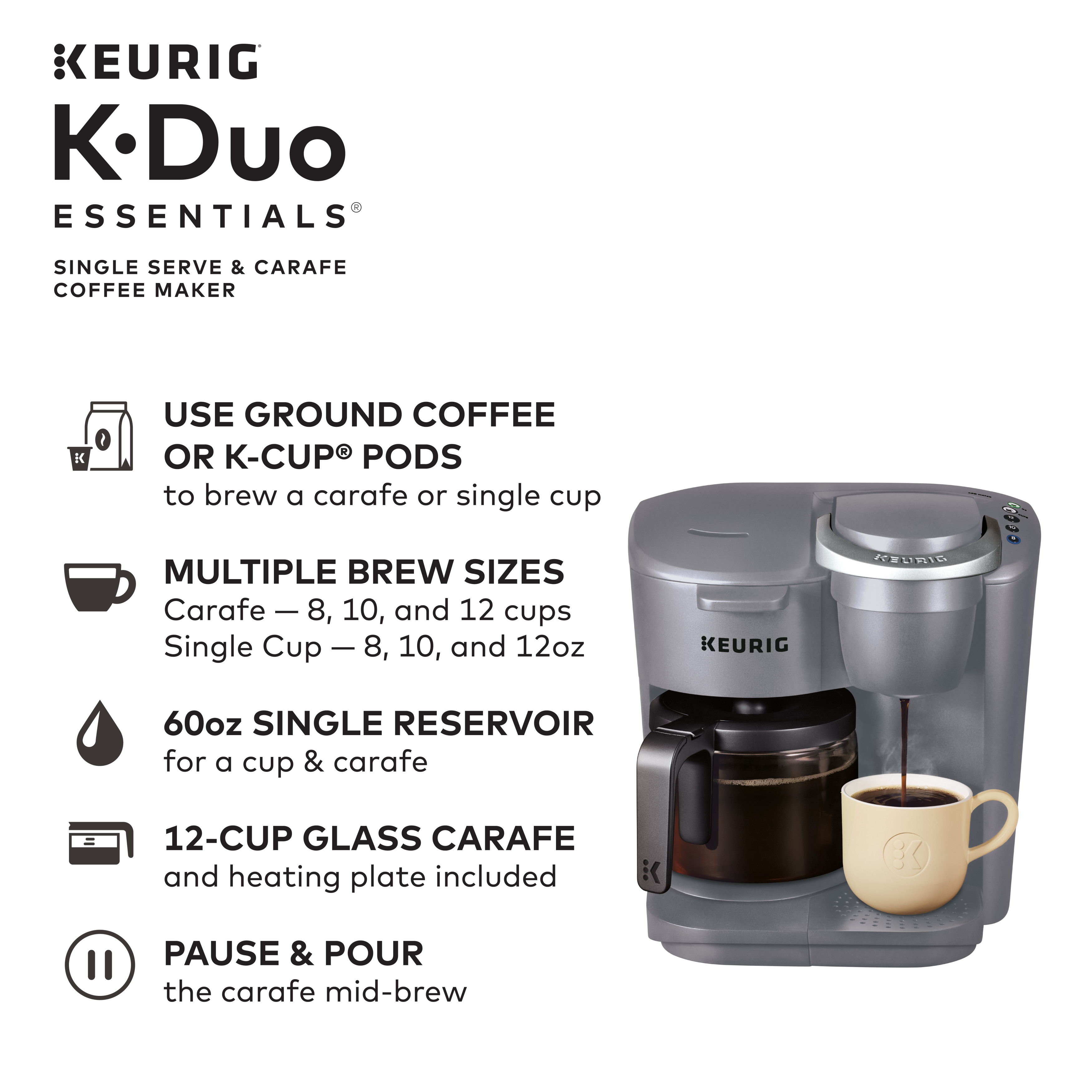 Keurig K-Duo Essentials Moonlight Gray Single-Serve K-Cup Coffee Maker - image 3 of 12