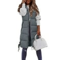 thumbnail image 4 of FEIFLY Women Casual Solid Color Coats Hooded Vest Zipper Pockets Loose Sleeveless Jacket Long Coats Classic Female Outwear, 4 of 7
