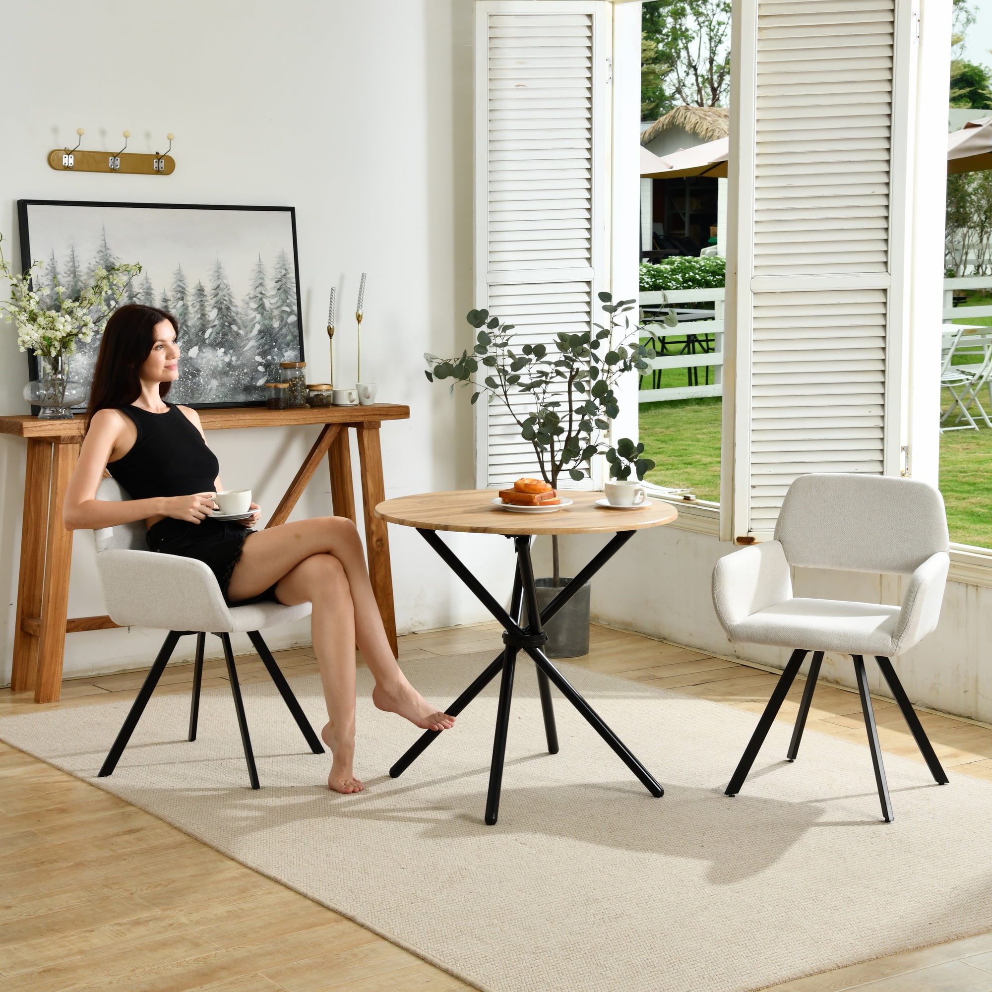 Table à manger 2 personnes Homy Casa, plateau rond de 80 cm avec pieds en métal industriel, table de petit-déjeuner, brun foncé