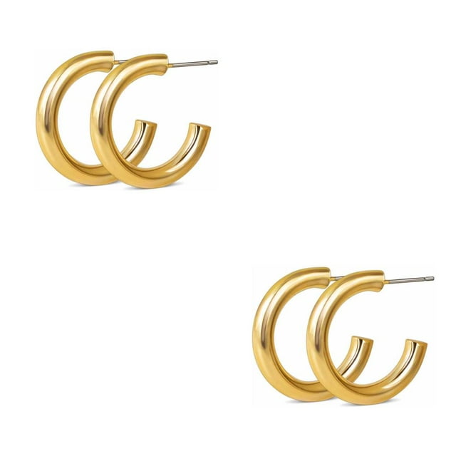 Youkk 1/2/3 Women Earrings Exquisite Simple Style Stainless Steel Ear Hoops Golden 2PCS