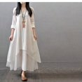 thumbnail image 3 of Black Asymmetrical Hem Maxi Dress With V-Neck And 3/4 Sleeve, 3 of 8