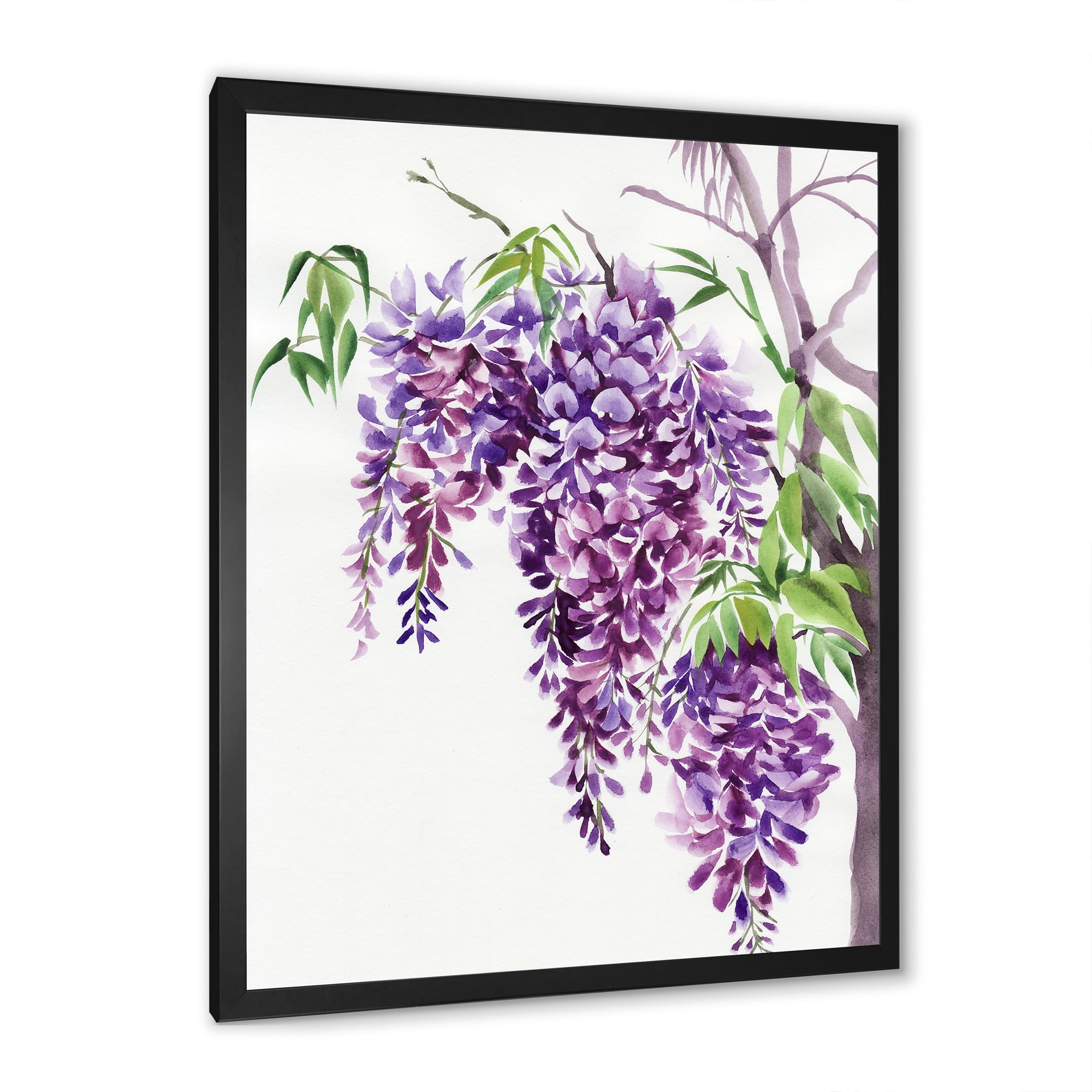 Designart 'Wisteria Purple Branches' Traditional Framed Art Print
